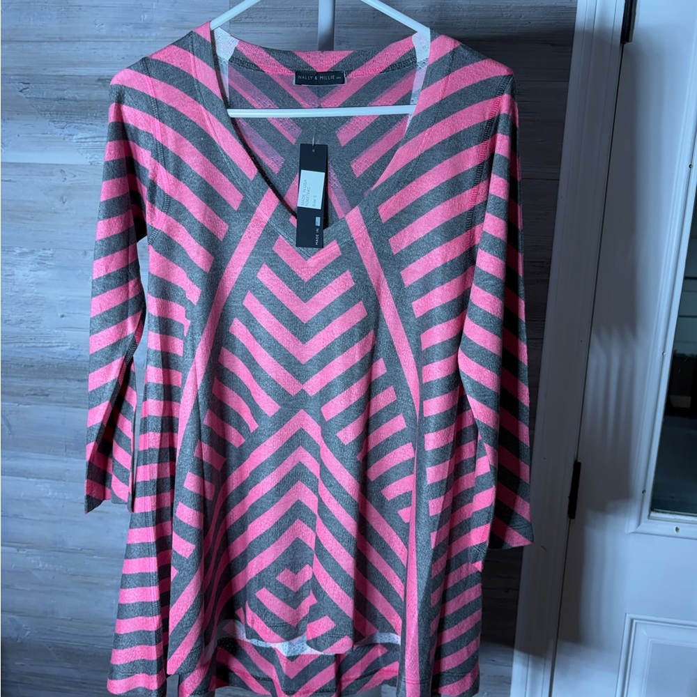 Nally & Millie Pink and Gray Striped Tunic 1136
